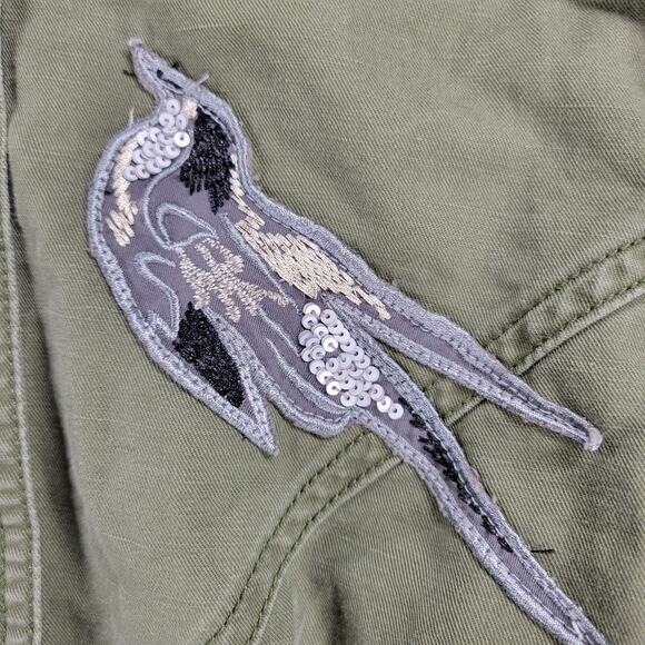 Cabi Bird Utility Jacket Women’s XXS Green Linen Sequin Appliqué Military Parka - Picture 7 of 16